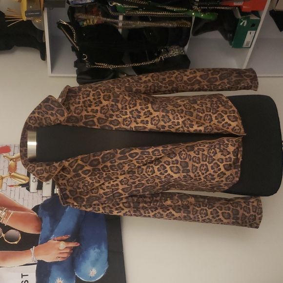 NWT Tahari Brown Faux Suede Leopard Print Moto Biker Jacket Size S - Picture 7 of 12